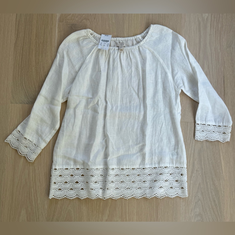 NWT J. CREW White Linen Blouse Top - Size Women’s XXS